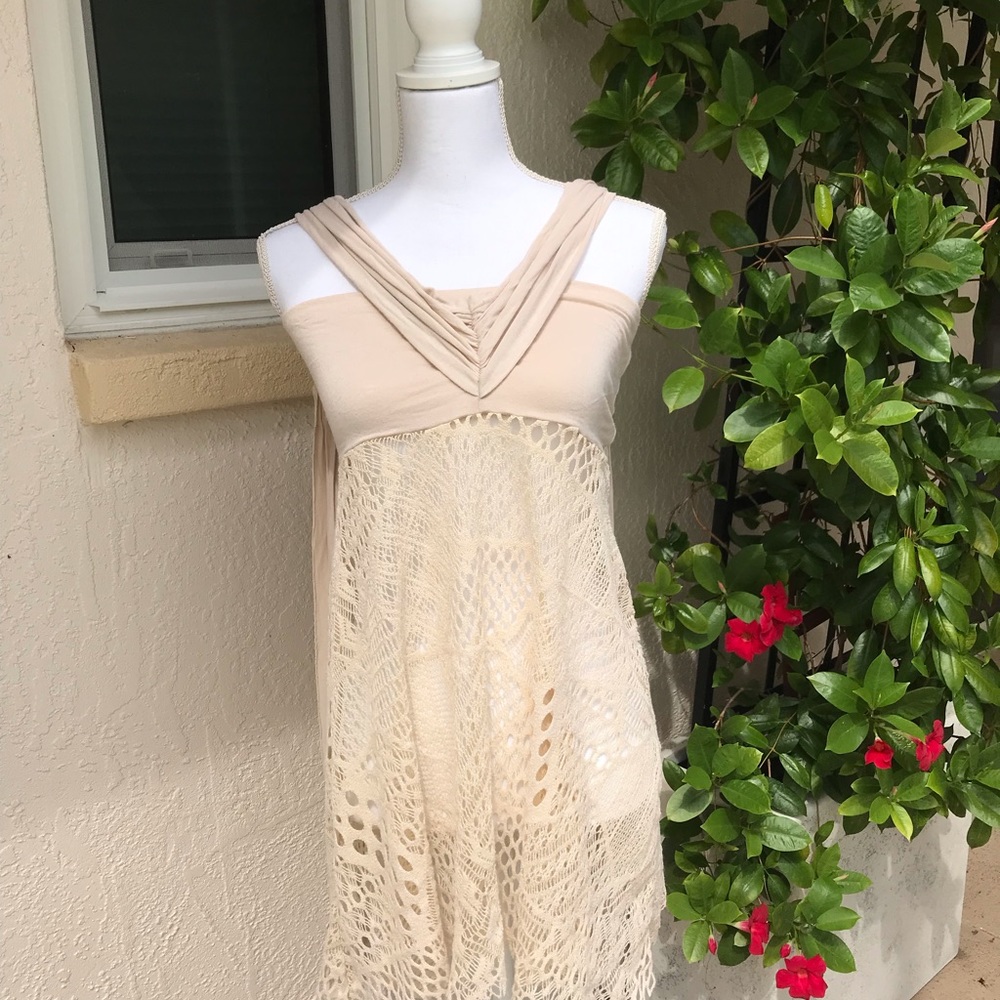 Elan Cream off white color swimsuit lace Tieback Beach coverup